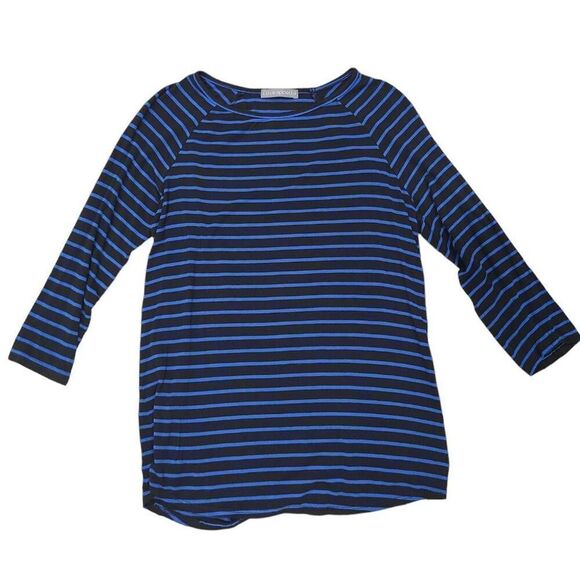 Loveappella Blue And Black Striped 3/4 Sleeve Top Womens Size Small Stretch Comf - Picture 1 of 5